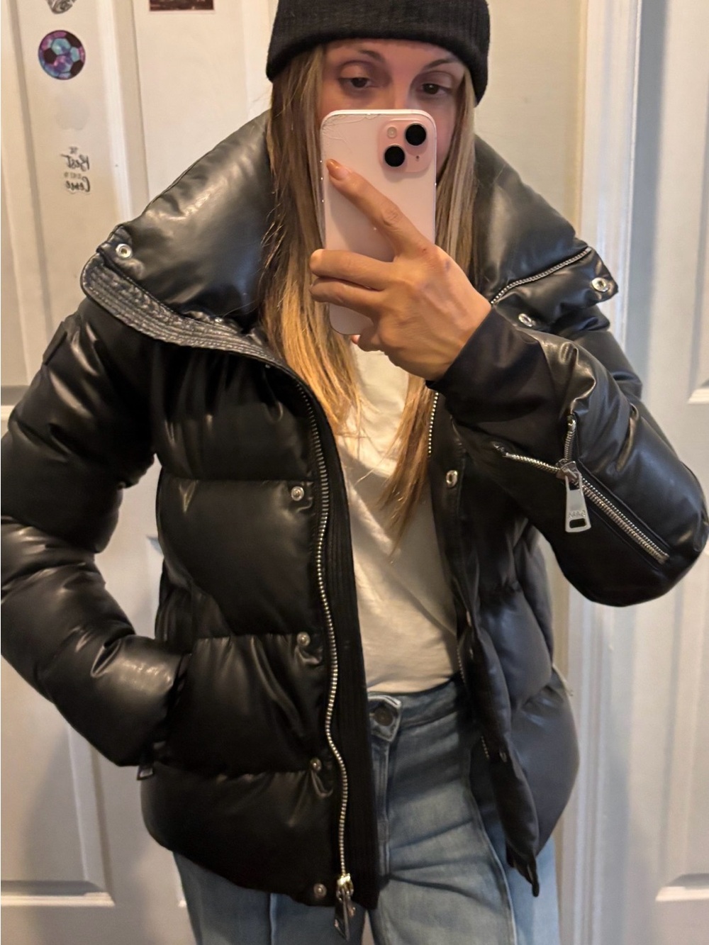 SAM. Black Shiny Quilted Puffer Jacket with High Collar